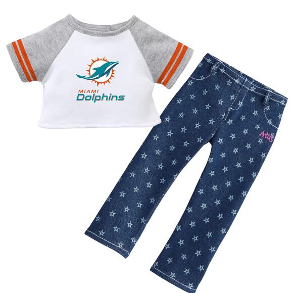 American Girl Doll NFL Miami DOLPHINS FAN TEE + STARRY JEGGINGS Football Outfit! - Picture 12 of 13
